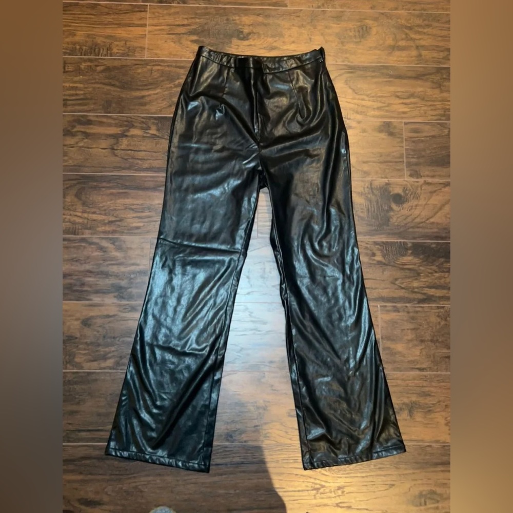 zipper side flare leg PU pants